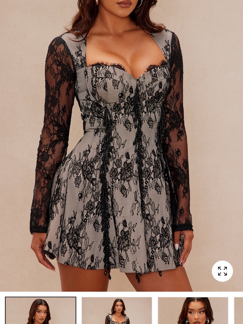 NWT Black Lace-Overlay Grey Mini Dress with Sweetheart Neckline